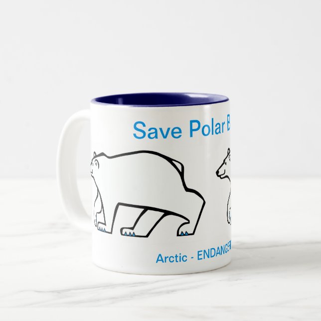 Caneca De Café Em Dois Tons Legal Save Polar BEARS - Guerreiro da Vida Selvage (Frente Esquerda)