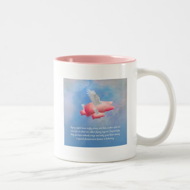 Caneca De Café Em Dois Tons Leitões Voadores Voando Com A Mãe (Direita)