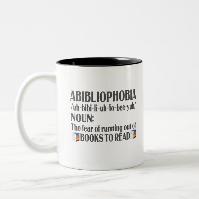 Caneca De Café Em Dois Tons Leitor de Livros de Definição de Abibliofobia (Esquerda)