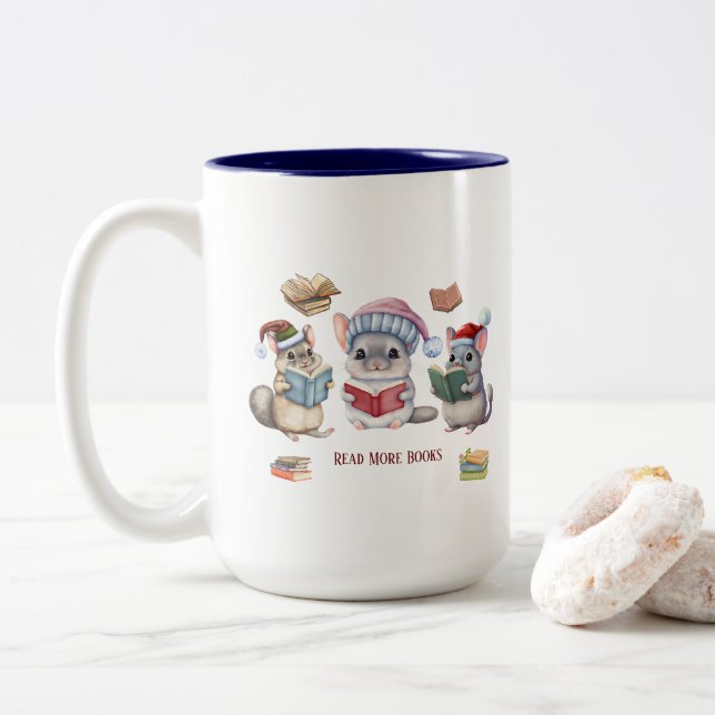 Caneca De Café Em Dois Tons Leitura de livros Mug (Com Donut)