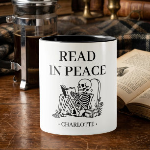 Caneca De Café Em Dois Tons Leitura Divertida em Paz Esqueleto Para Amantes de