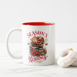 Caneca De Café Em Dois Tons Leituras da Temporada Kitten Aconchegante