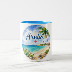 Caneca De Café Em Dois Tons lembrança de viagem da ilha caribenha holandesa de