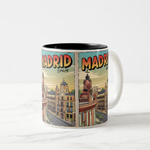 Caneca De Café Em Dois Tons Lembranças de viagem vintage da cidade de Madrid,