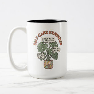 Caneca De Café Em Dois Tons Lembrete de Cuidado Pessoal Planta Monstera