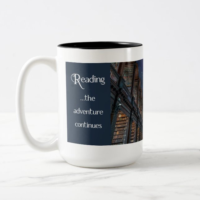 Caneca De Café Em Dois Tons Lendo, a aventura continua (Esquerda)