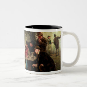 Caneca De Café Em Dois Tons Lendo a notícia