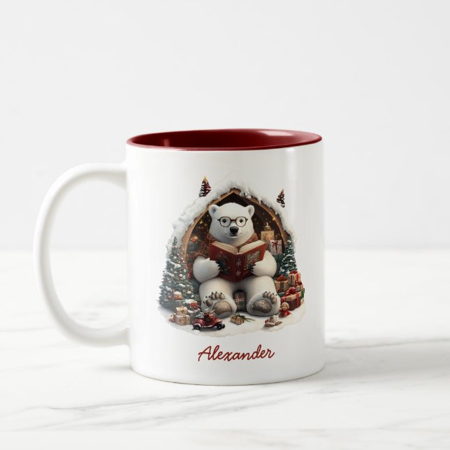 Caneca De Café Em Dois Tons Lendo o nome personalizado do Urso Polar (Esquerda)