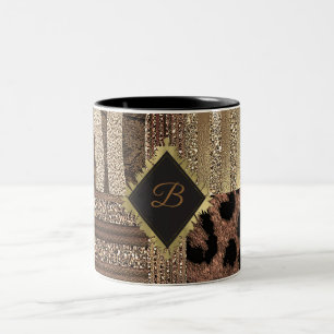 Caneca De Café Em Dois Tons Leoa Safari Chic Selva Dourada Moderno Brilho