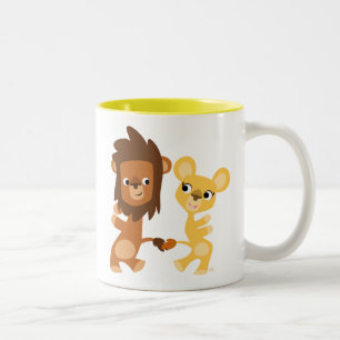 Caneca De Café Em Dois Tons Leões de desenho animado de dança