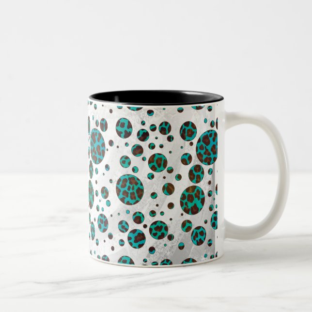 Caneca De Café Em Dois Tons Leopard Brown e Teal PrintPolka Pontos (Direita)