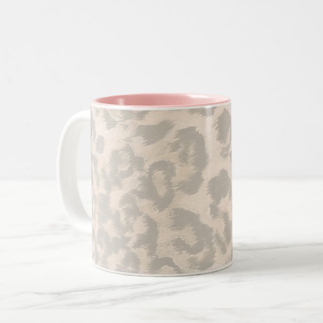 Caneca De Café Em Dois Tons Leopardo bege. (Frente Esquerda)