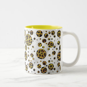 Caneca De Café Em Dois Tons Leopardo Castanho e Bolinhas Amarela