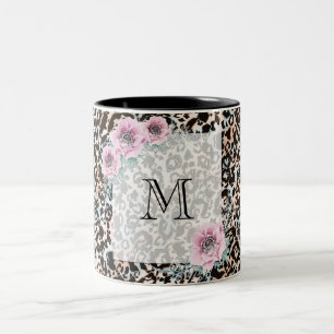 Caneca De Café Em Dois Tons leopardo, elegante, manchado, marrom, bege, pele,