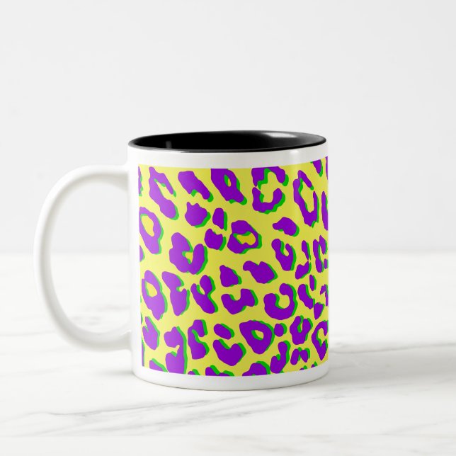 Caneca De Café Em Dois Tons Leopardo - Impressão Amarelo Puro (Esquerda)