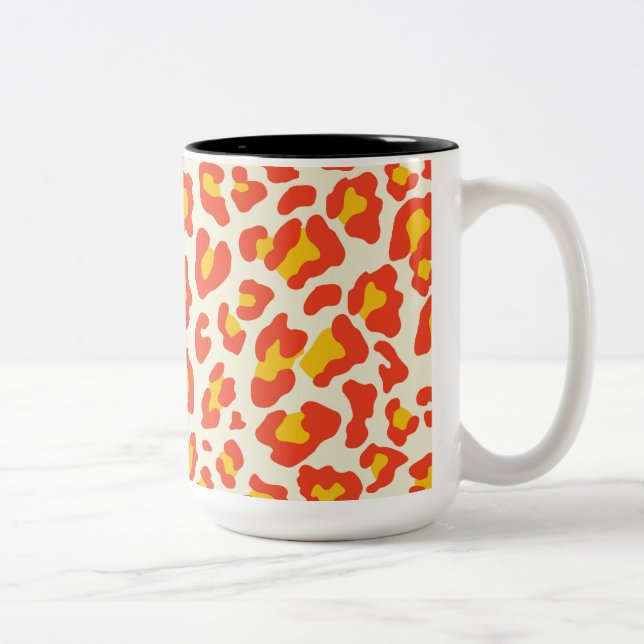 Caneca De Café Em Dois Tons Leopardo - Impressão Laranja, Amarelo, Branco (Direita)