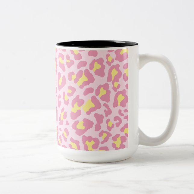 Caneca De Café Em Dois Tons Leopardo - Impressão rosa e amarelo (Direita)