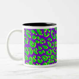 Caneca De Café Em Dois Tons Leopardo - Impressão Verde Amarelo Púrpura