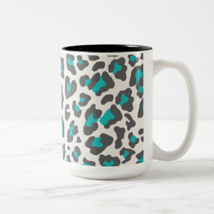 Caneca De Café Em Dois Tons Leopardo Impresso Aqua, Cinzas, Branco