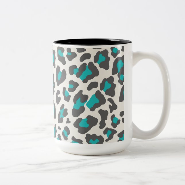 Caneca De Café Em Dois Tons Leopardo Impresso Aqua, Cinzas, Branco (Direita)
