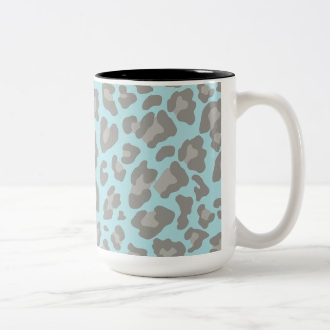 Caneca De Café Em Dois Tons Leopardo Imprime Azul e Cinzas (Direita)