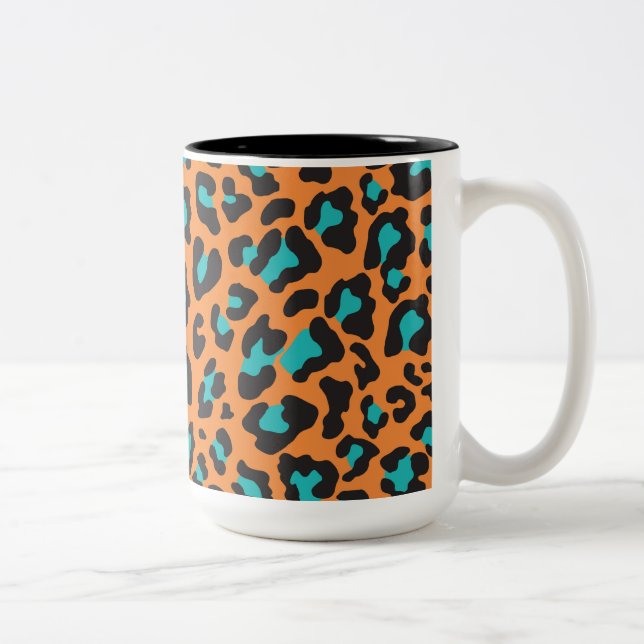 Caneca De Café Em Dois Tons Leopardo Imprime Laranja, Preto, Aqua (Direita)