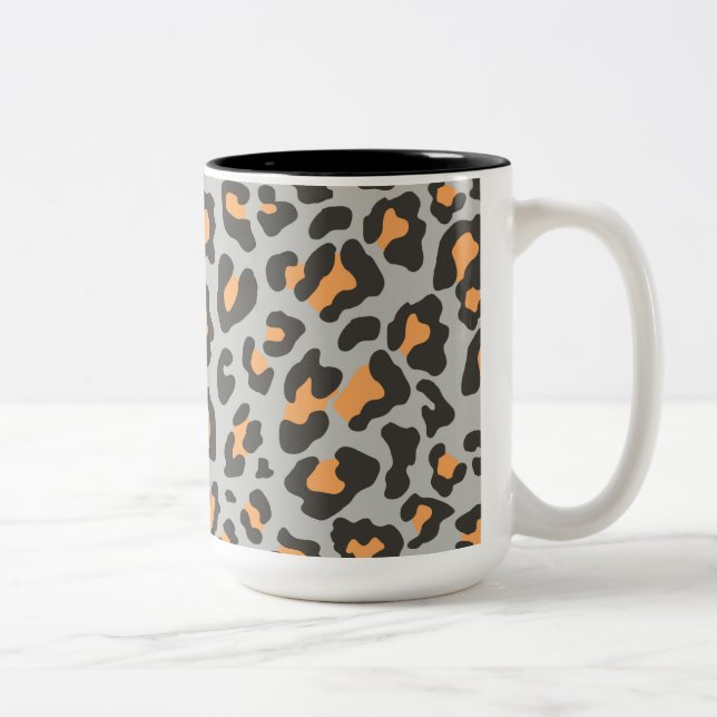 Caneca De Café Em Dois Tons Leopardo Imprime Preto, Cinza, Laranja (Direita)