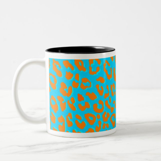 Caneca De Café Em Dois Tons Leopardo Imprimir Laranja Azul (Esquerda)