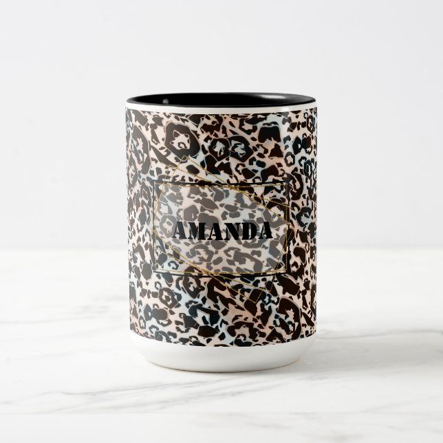 Caneca De Café Em Dois Tons leopardo, moderno, visto, marrom, personalizado (Centro)