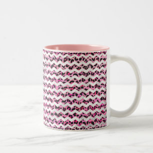 Caneca De Café Em Dois Tons Leopardo, preto e Impressão de Chevron Rosa Quent
