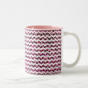 Caneca De Café Em Dois Tons Leopardo, preto e Impressão de Chevron Rosa Quente