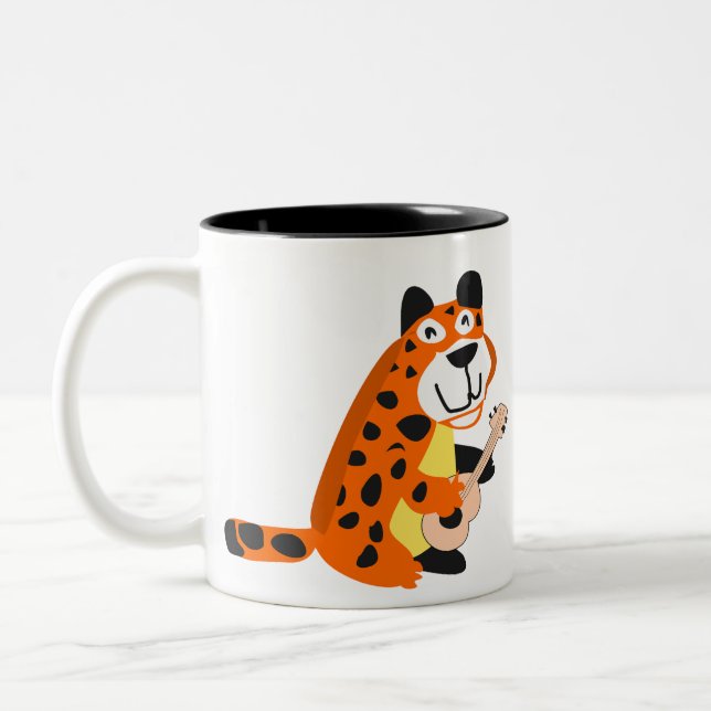 Caneca De Café Em Dois Tons Leopardo Tocando Violão (Esquerda)