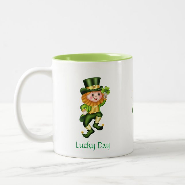 Caneca De Café Em Dois Tons Leprechaun, Caligrafia e Pote Dourado (Esquerda)