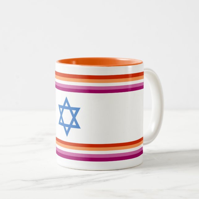Caneca De Café Em Dois Tons Lesbian Israel Pride Flag (Frente Esquerda)