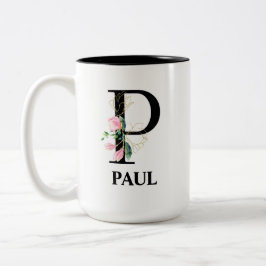Caneca De Café Em Dois Tons Letra bonito Floral alfabética das letras P