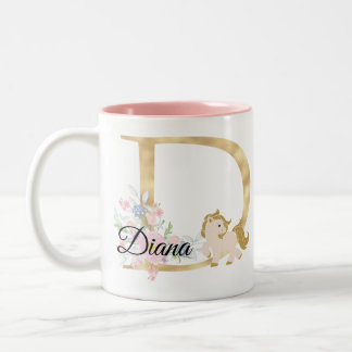 Caneca De Café Em Dois Tons Letra D personalizada monograma com pônei