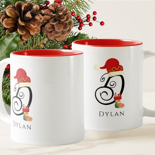 Caneca De Café Em Dois Tons Letra de Script Moderno Inicial Elegante D Natal (Criador carregado)