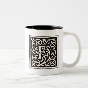 Caneca De Café Em Dois Tons Letra F Art Nouveau Monograma Vintage