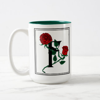 Caneca De Café Em Dois Tons Letra F com Rosas Vermelhas