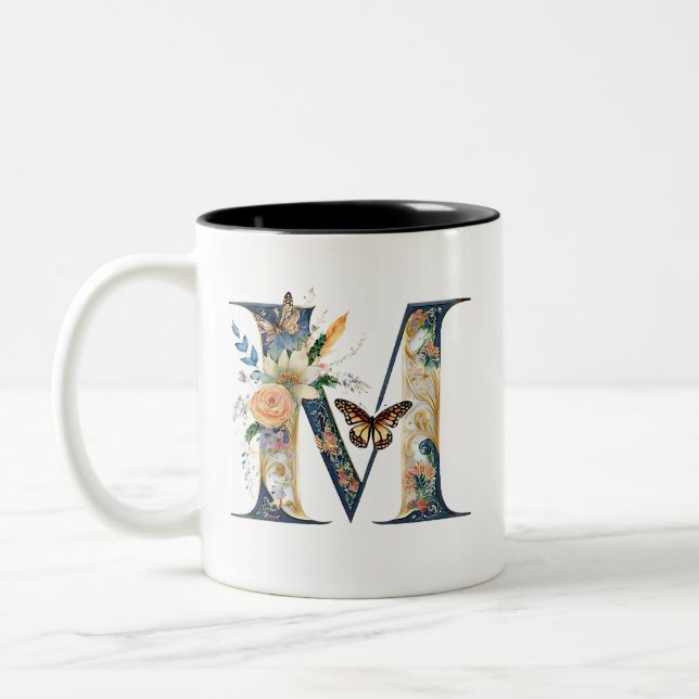 Caneca De Café Em Dois Tons Letra floral elegante bohemiana M (Esquerda)