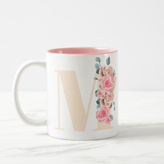 Caneca De Café Em Dois Tons Letra floral "M" (Esquerda)