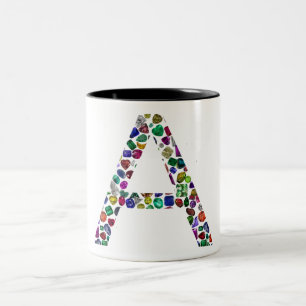 Caneca De Café Em Dois Tons Letra inicial A com gemstone Floral Monograma