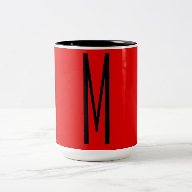 Caneca De Café Em Dois Tons Letra inicial Monograma Estilo moderno vermelho pr (Centro)