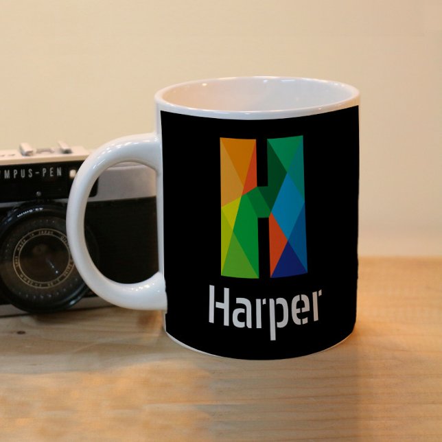 Caneca De Café Em Dois Tons Letra inicial monograma moderna - preto (Criador carregado)