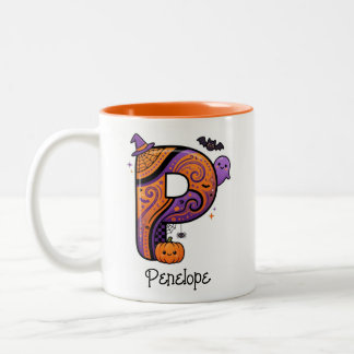 Caneca De Café Em Dois Tons Letra Inicial P de Monograma Personalizado de Hall