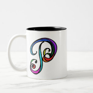 Caneca De Café Em Dois Tons Letra inicial personalizável P Mug