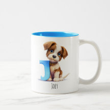 Letra J Cão Alfabético Monograma Café Mug