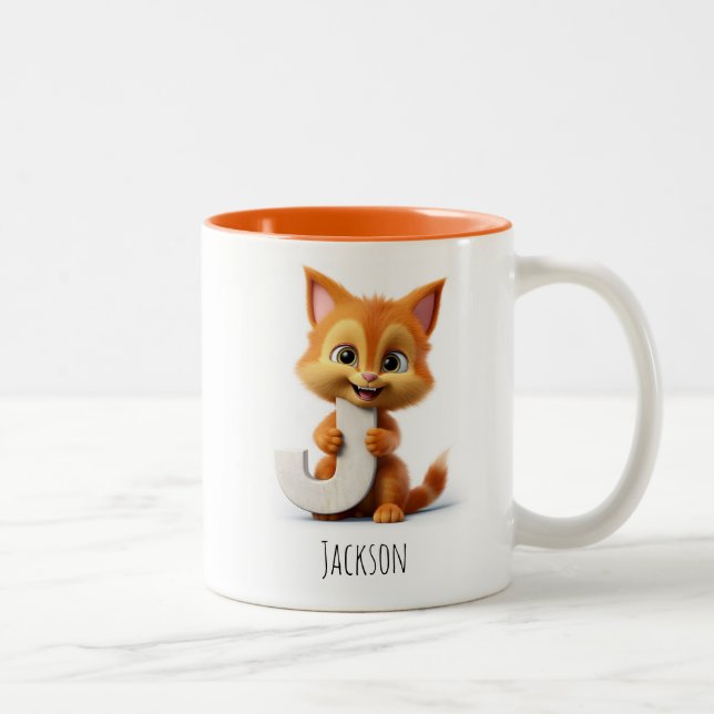 Caneca De Café Em Dois Tons Letra J Cat Alphabet Monograma Café Mug (Direita)