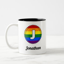 Caneca De Café Em Dois Tons Letra J inicial e nome Orgulho gay Arco-íris Monog