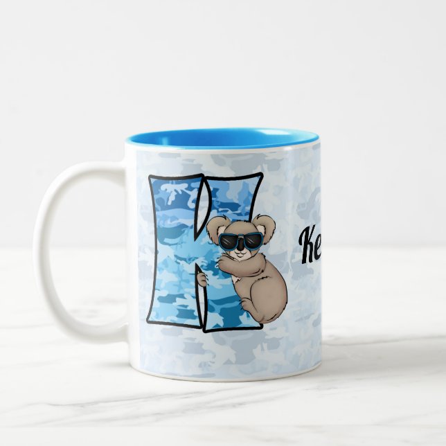 Caneca De Café Em Dois Tons Letra K Monograma Azul Koala (Esquerda)